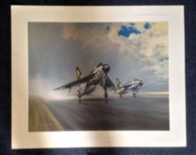 RAF Aviation print 26x32 approx titled Thunder and Lightnings signed in pencil by the Artist