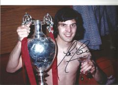 Football Peter Cormack 8x12 signed colour photo pictured with the League Championship trophy
