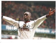 Football Andy Cole 10x8 signed colour photo pictured celebrating while playing for Manchester
