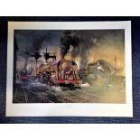 Railway Print 24x34 approx titled Stabling for Giants The Locomotive Depot Boulogne by the artist