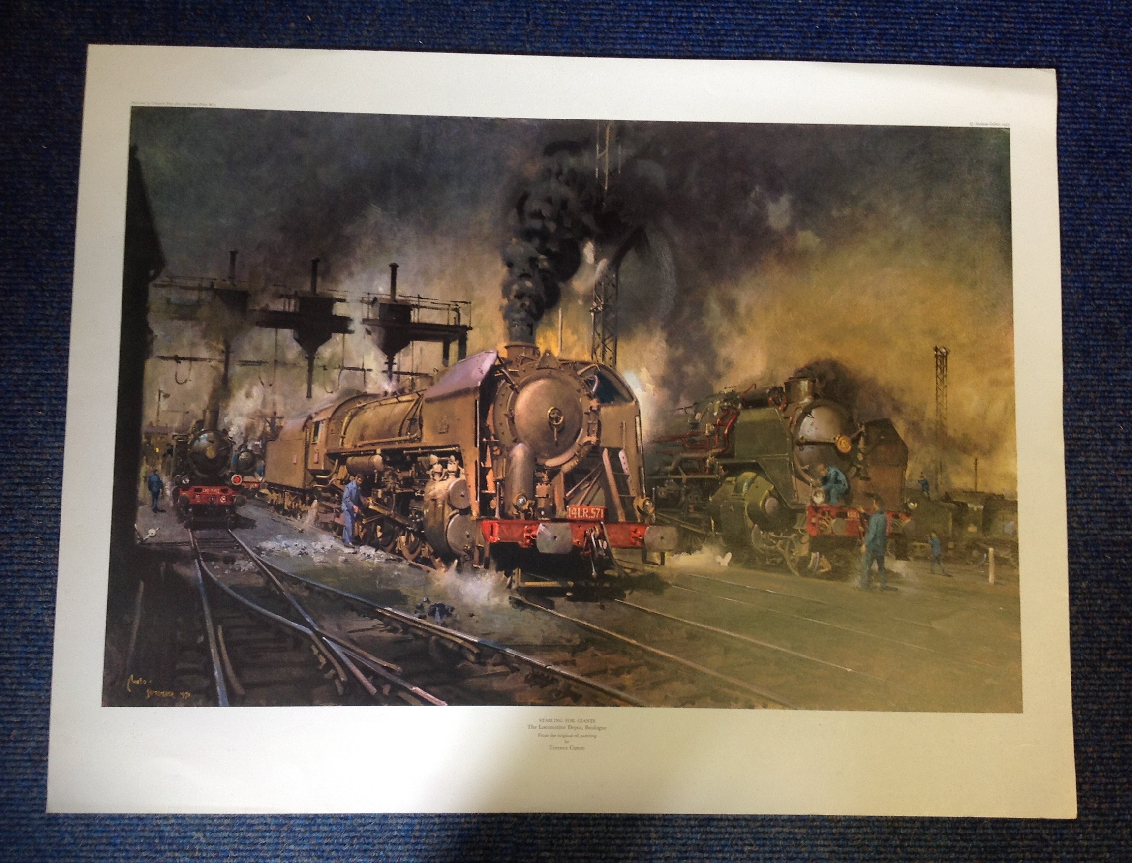 Railway Print 24x31 titled STABLING FOR GIANTS by the artist Terence Cuneo picturing The