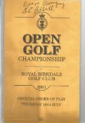Golf Peter Alliss signed Open Golf Championship 1991 Royal Birkdale Order of play booklets