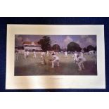 Cricket print 38x24 approx picturing Kent v Lancashire at Canterbury in 1906 by the artist Albert