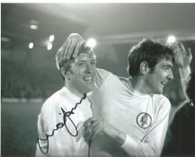 Football Mick Jones 10x8 signed black and white photo pictured celebrating while playing for Leeds