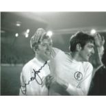 Football Mick Jones 10x8 signed black and white photo pictured celebrating while playing for Leeds