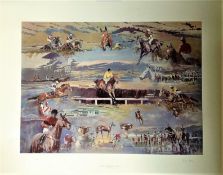 Horse Racing print 24x30 approx titled "Studies of Cheltenham Winners" signed in pencil by the