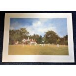 Cricket print approx 26x18 titled New Batsman by the artist Roy Perry picturing a typical summer
