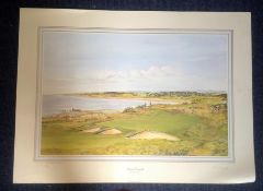 Golf Print approx 33x25 title Royal Dornoch The 10th Fuaran signed by the artist Bill Waugh
