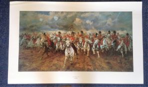 Historical Military Print 32x21 approx titled Scotland For Ever ! By the artist Lady Butler. Good