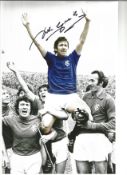 Football John Greig 12x8 signed colour enhanced photo pictured celebrating with Rangers in Scotland.