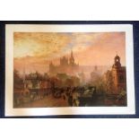 London print approx 33x24 titled Sunset St Pancras Hotel and Station from Pentonville Road by the