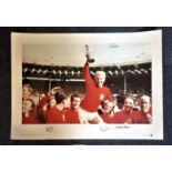 Football England 1966 World Cup Winners 24x16 colour print signed by Alan Ball, Ray Wilson and