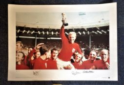 Football England 1966 World Cup Winners 24x16 colour print signed by Alan Ball, Ray Wilson and