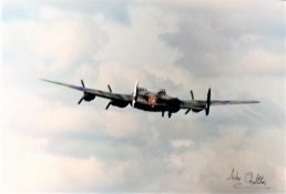RAF 11X16 Lancaster Memorial Flight colour photo signed by FL Lt Mike Chatterton. Good Condition. We