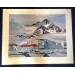 Nautical print HMS Endurance in the Ice 32x18 approx signed in pencil by the artist Keith Shackleton