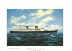 Nautical print 18x14 approx titled RMS Queen Elizabeth 1938 Mid Atlantic by the artist John Young.