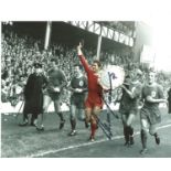 Football Ron Yeats 8x10 signed colour enhanced photo pictured parading the charity shield while