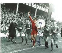 Football Ron Yeats 8x10 signed colour enhanced photo pictured parading the charity shield while