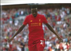Football Divock Origi 8x12 signed colour photo pictured in action for Liverpool. Good Condition. All