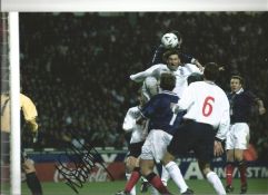 Football Don Hutchison 8x12 signed colour photo pictured in action scoring for Scotland against