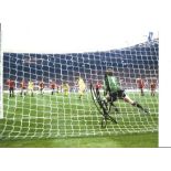 Football Glen Hoddle 8x10 signed colour photo pictured scoring the winning penalty against QPR in
