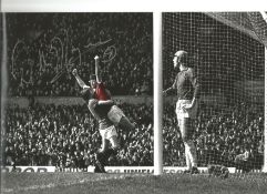 Football Willie Morgan 12x8 signed colour enhanced photo pictured celebrating while playing for