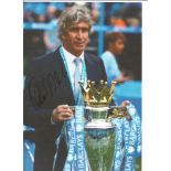 Football Manuel Pellegrini 12x8 signed colour photo pictured with the Premier league trophy while