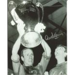 Football Alex Stepney 10x8 signed black and white photo pictured with Bobby Charlton after