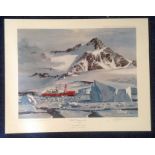 Nautical print HMS Endurance in the Ice 32x18 approx signed in pencil by the artist Keith Shackleton