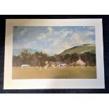 Cricket print approx 26x18 titled Setting the field by the artist Roy Perry picturing a typical