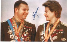 Space Valentina Tereshkova signed 8 x 6 inch colour portrait photo, with Gagarin in Uniform with