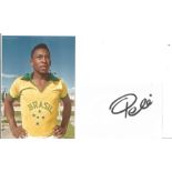 Pele Signed Page With Brazil Photo. Good Condition. All signed pieces come with a Certificate of