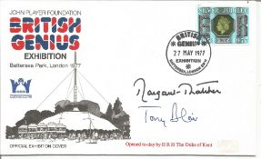 Margaret Thatcher and Tony Blair signed British Genius cover. Signed FDC. Good Condition. All signed