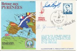 Multiple signed WW2 resistance cover. Royal Air Forces Escaping Society Retour aux Pyrenees signed