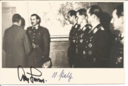 Luftwaffe aces Adolf Galland and Peltz signed 7 x 5 inch b/w photo. Good Condition. All signed