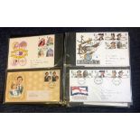 GB collection of 50+ 1980 GB FDCs in Black cover Album some Stuart covers hand written addresses