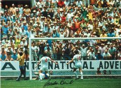 Gordon Banks signed 16 x12 colour photo of the Pele World Cup wonder save. Good Condition. All