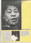 Ella Fitzgerald signed music magazine photo 7 x 5 inch mounted on A4 page with biography. Good