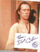 David Carradine signed white card inscribed peace with unsigned 10 x 8 inch colour photo as King Fu.