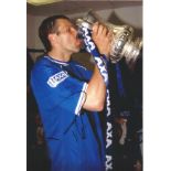 Football Gus Poyet 10x8 signed colour photo pictured drinking out of the FA Cup with Chelsea F.C.