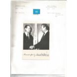 Kurt Waldheim and Gunnar Jarring signed 6 x 4 inch b/w photo mounted onto A4 page. Good Condition.