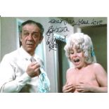 Barbara Windsor Actress Signed Carry On With Sid James 5x7 Photo. Good Condition. All signed