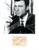Laurence Harvey signature piece mounted below black and white photo. Approx overall size 14x10. Good