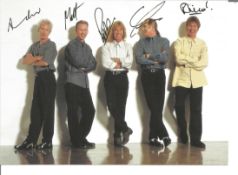 Status Quo rock band 6 x 4 inch colour postcard signed in first names by all five band members. Good