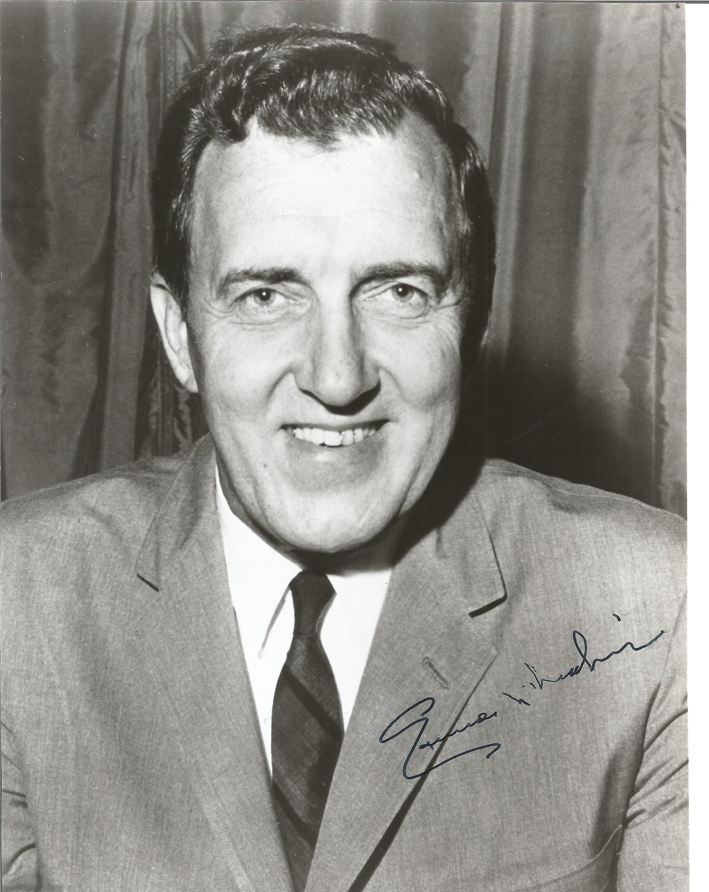 Eamonn Andrews signed 10 x 8 inch b/w portrait photo. Good Condition. All signed pieces come with