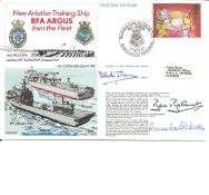 Vice Admiral Sir Benjamin Bathurst, Lady Pamela Blelloch and Captain on RFA Argus signed RNSC(5)8