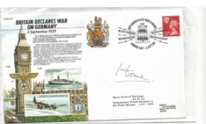 Lord Home Former Prime Minister signed 50th ann Britain Declares War JS50 series cover, scarce. Good