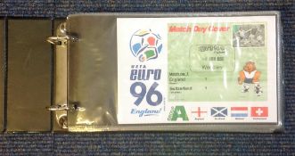 Euro 96 UEFA Football cover collection in blue half sized album. 32 nice illustrated covers for