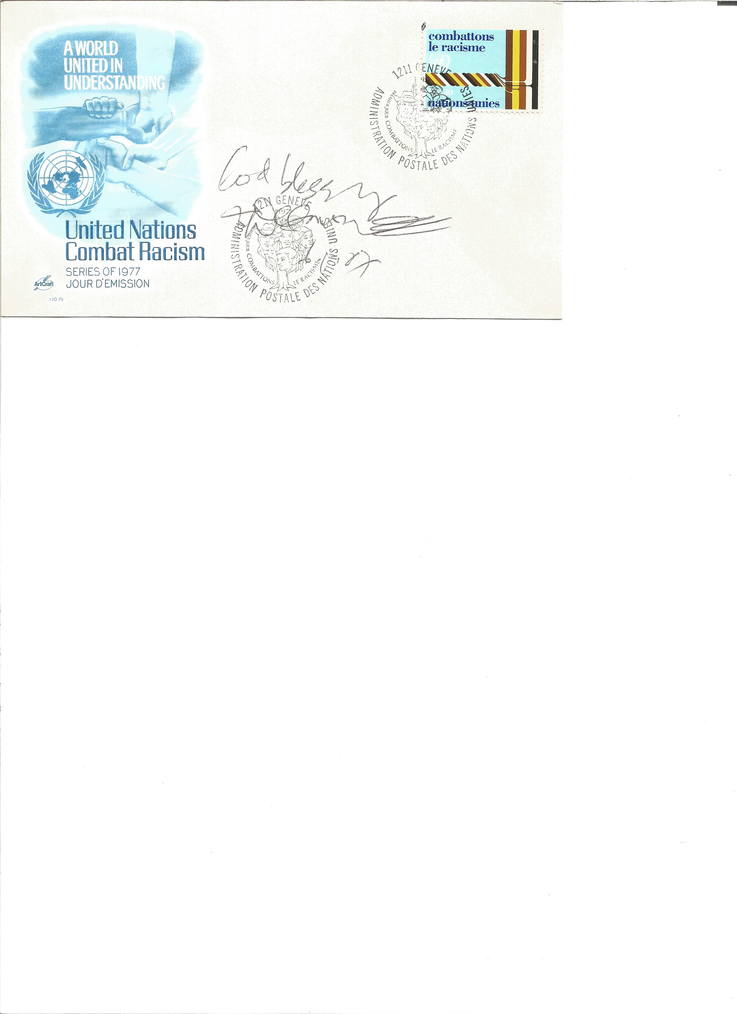 Desmond Tutu 1977 United Nations combat Racism. Signed FDC. Good Condition. All signed pieces come