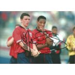 Paul Ince and Lee Sharpe England Signed 12x 8 inch football photo. Good Condition. All signed pieces